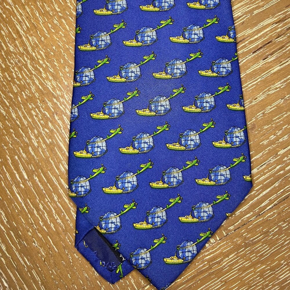 Salvatore Ferragamo BlueGlobe/GreenAirplane/YellowYacht  Tie for the Jet Setter